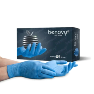 Перчатки Benovy голубые M 50 пар (нитрил)