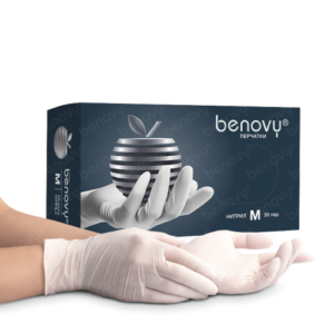 Перчатки Benovy белые S 50 пар (нитрил)